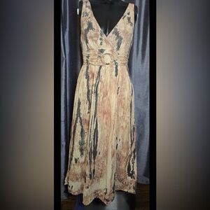 100%Cotton A-Line Maxi Dress-Bohemian Natural Aesthetic & color Marbled Print-M